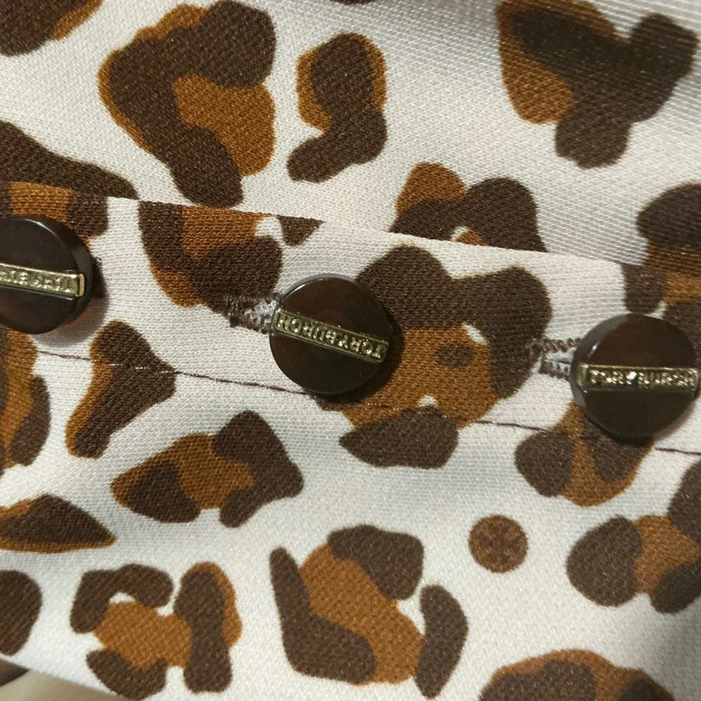 Tory Burch Stevie Leopard Print Silk Blouse Tie Neck Logo Buttons Large